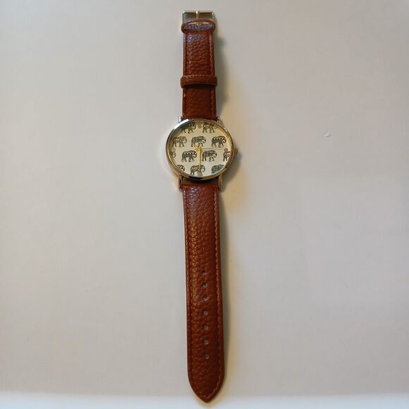 Women's Elephant Black White Pattern Dial Gold Tone Accent Watch Japan Movt - Picture 1 of 16